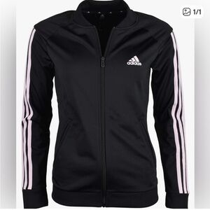 Adidas Women's Black Track Jacket with pink stripes